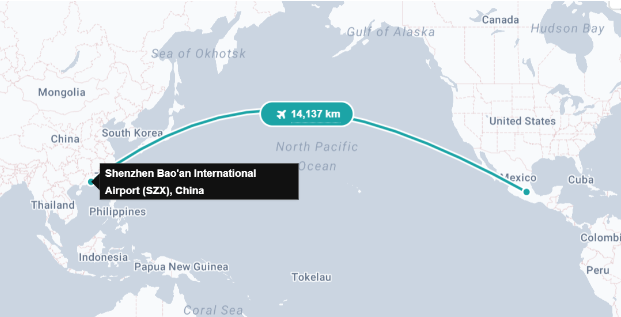 Shenzhen (SZX) → Mexico City (MEX) Shenzhen (SZX) → Mexico City (MEX)